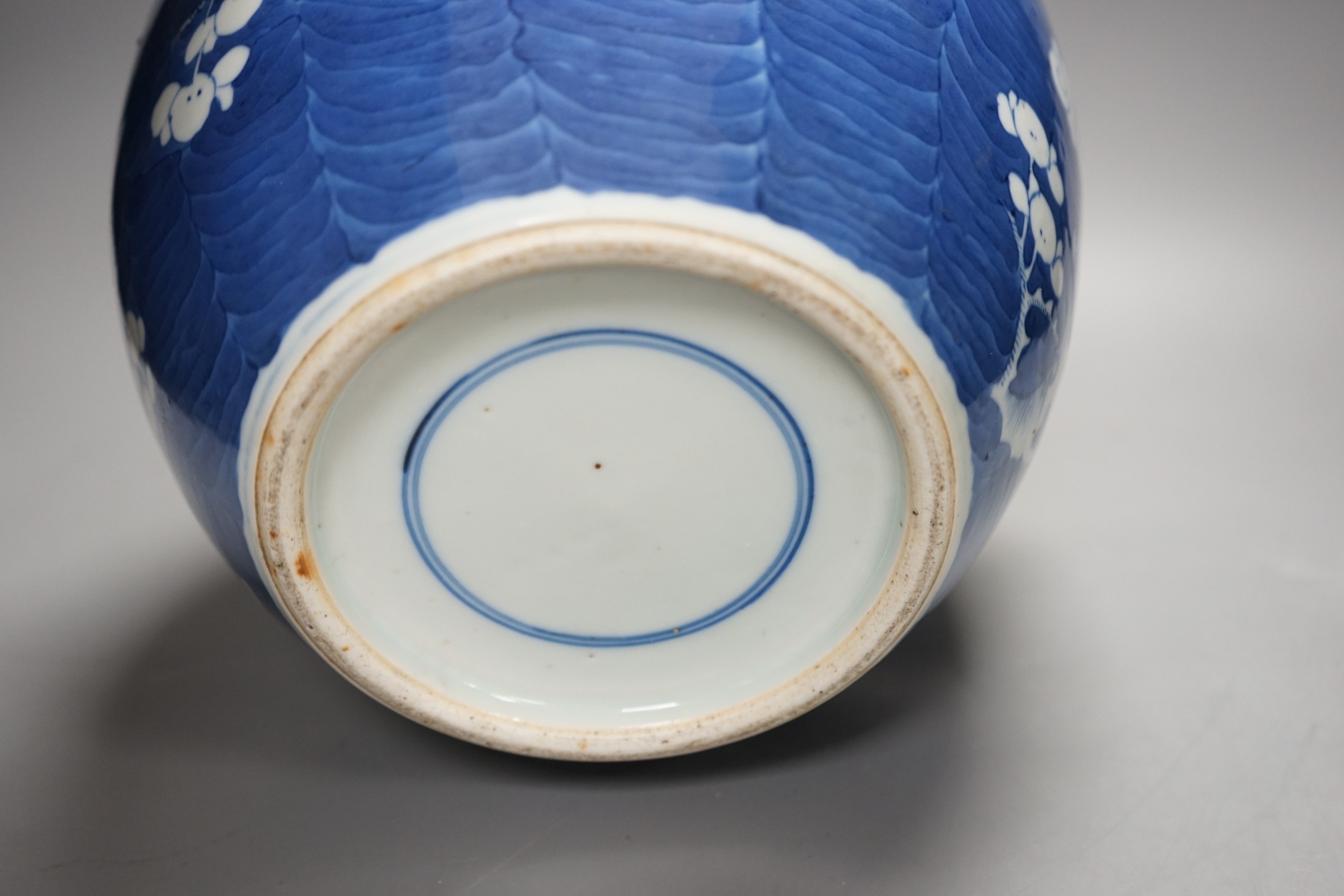 A large Chinese blue and white Prunus jar, 19th century, 27cm